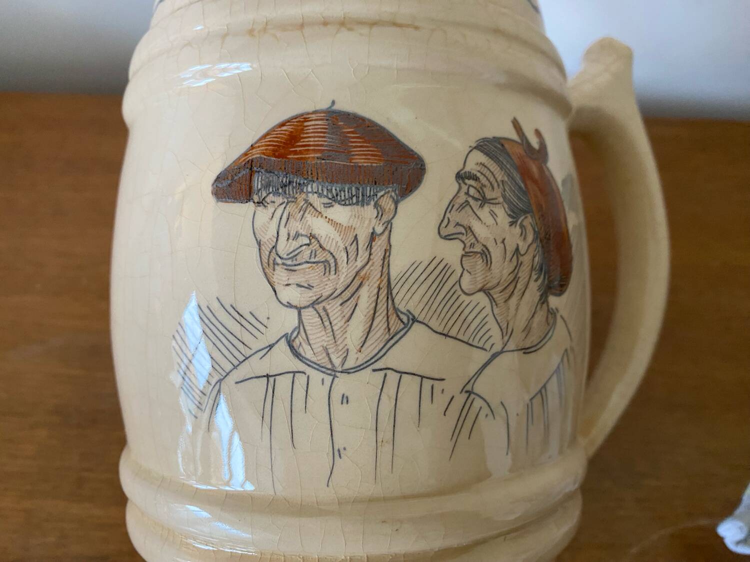Old pitcher cazalas paule douau ceramic beige basque couple vintage