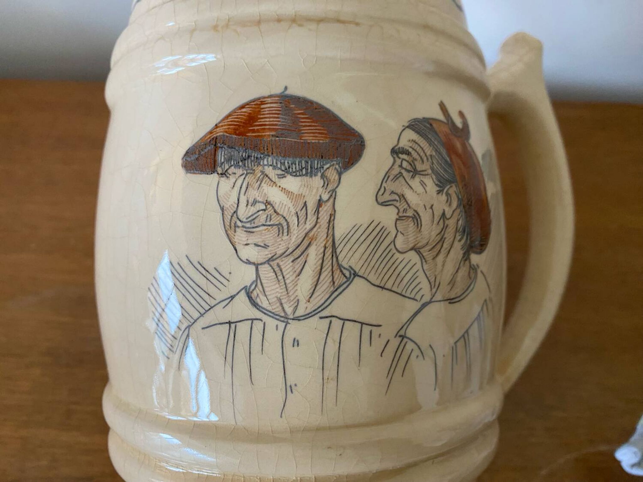 Old pitcher cazalas paule douau ceramic beige basque couple vintage