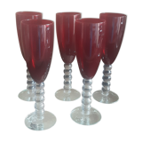 Lot 5 vintage ruby red glass flutes