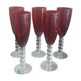 Lot 5 flûtes verre rouge rubis vintage