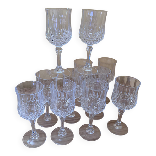 11 verres 16 cl ''Lonchamp'' Cristal d'Arques Vintage