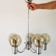 Five-branched chandelier, in chrome and smoked glass globes, Design, 1970