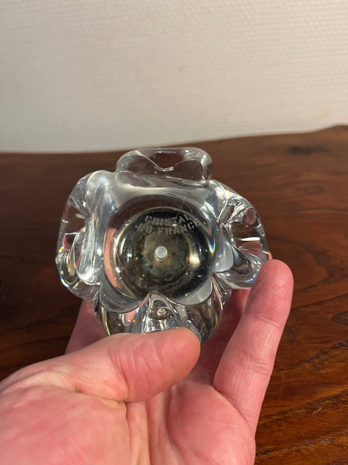 Pair of JB France crystal candlesticks