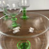 Set of 6 vintage wine glasses with emerald green stem