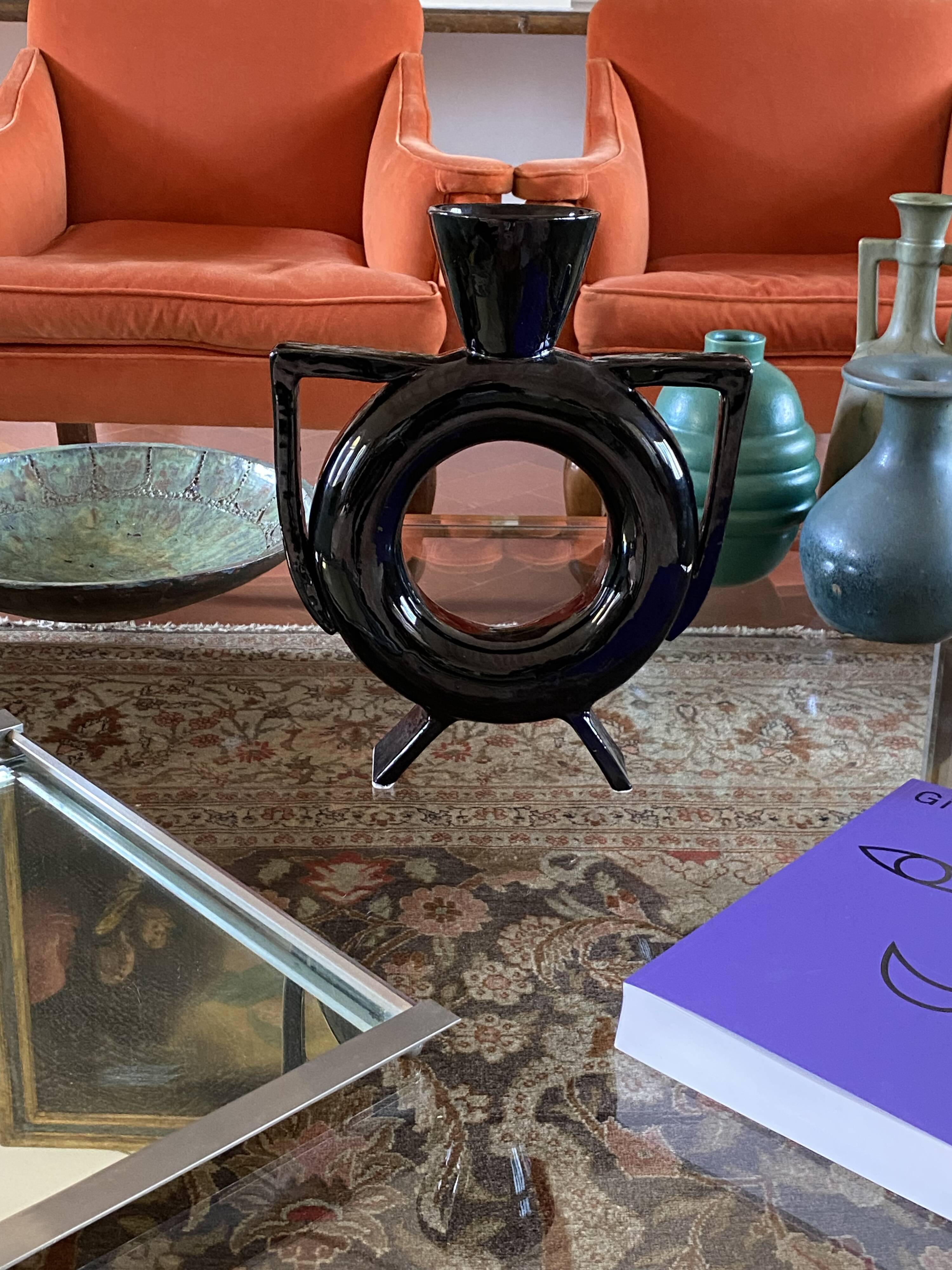 Organic modern black ceramic vase, Italy 1980s