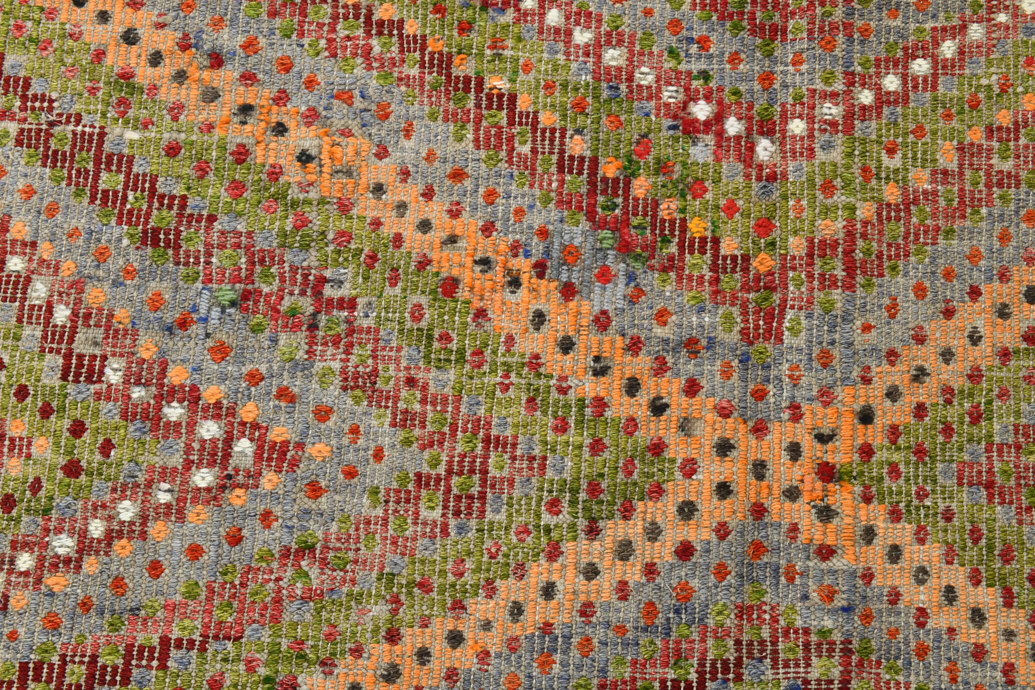 Tapis Kilim vintage vert et orange 7x9, 203x263 cm