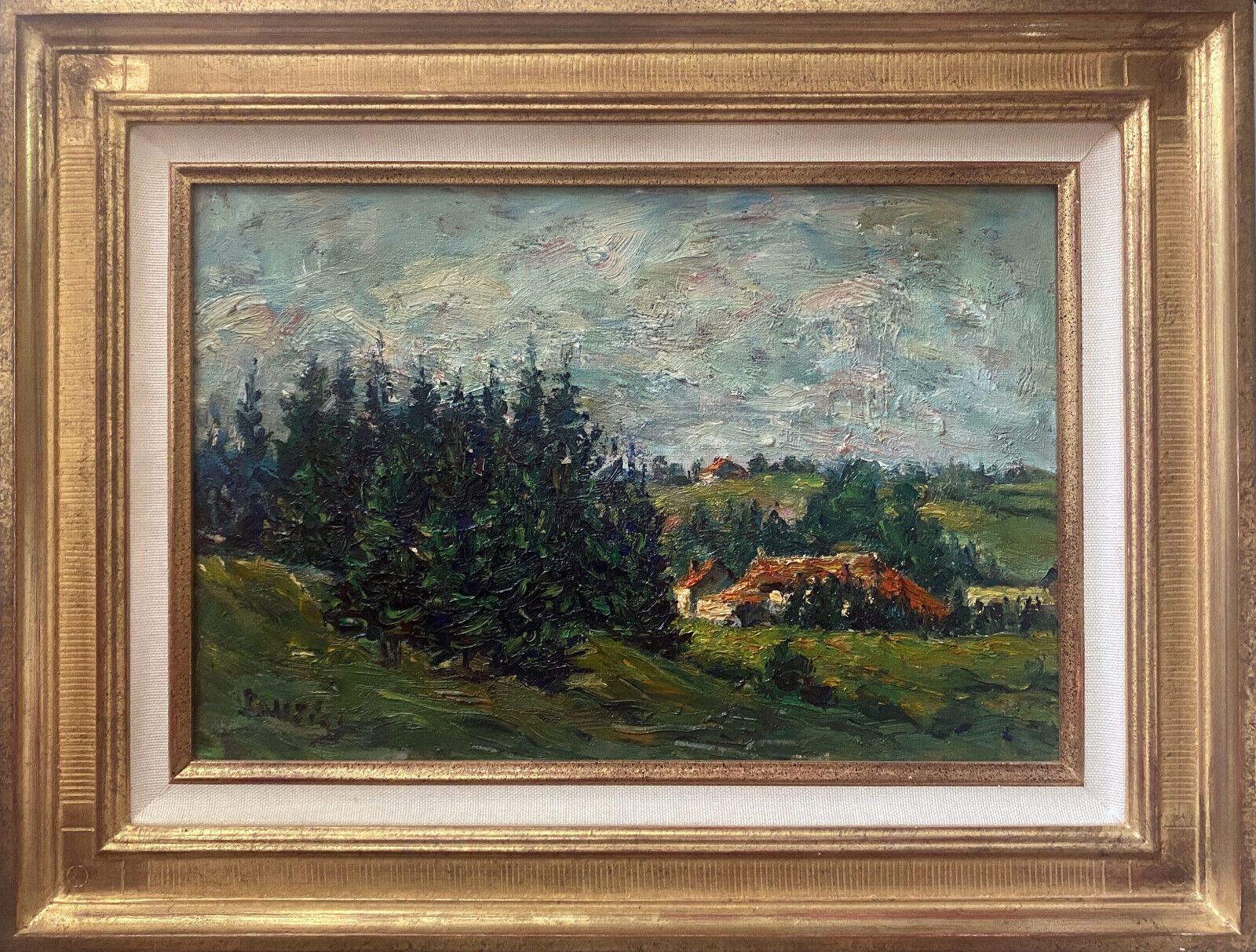 HST painting "Hilly landscape of the Jura" by Julien DURIEZ (1900-1993) 1954 + frame