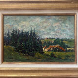 HST painting "Hilly landscape of the Jura" by Julien DURIEZ (1900-1993) 1954 + frame