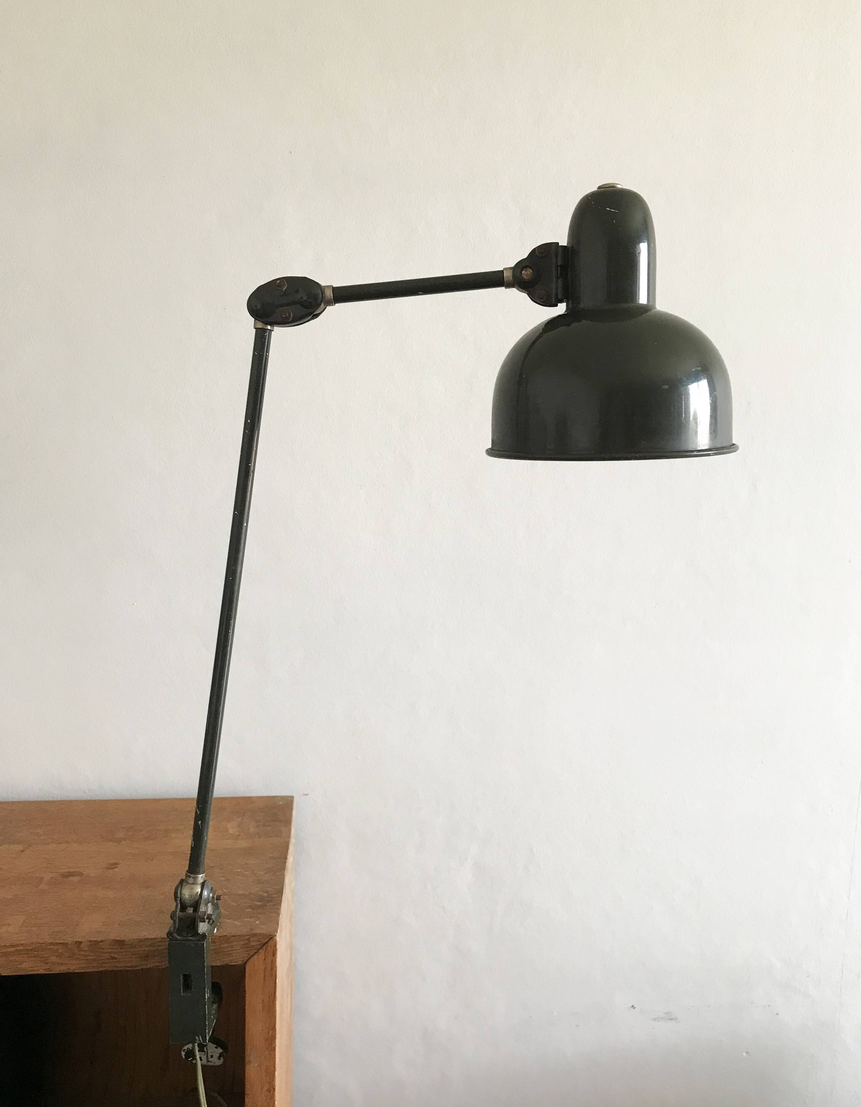 1950s English green workshop lamp