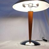Large double bulb liner lamp, chrome and wood, 1980