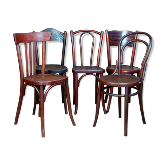Lot 5 chairs bistro 20s Kohn, Baumann, Japy.
