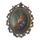 Peinture sous-verre bombé, médaillon en bronze