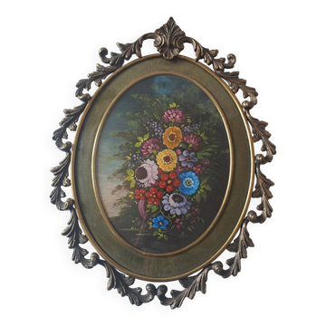 Peinture sous-verre bombé, médaillon en bronze