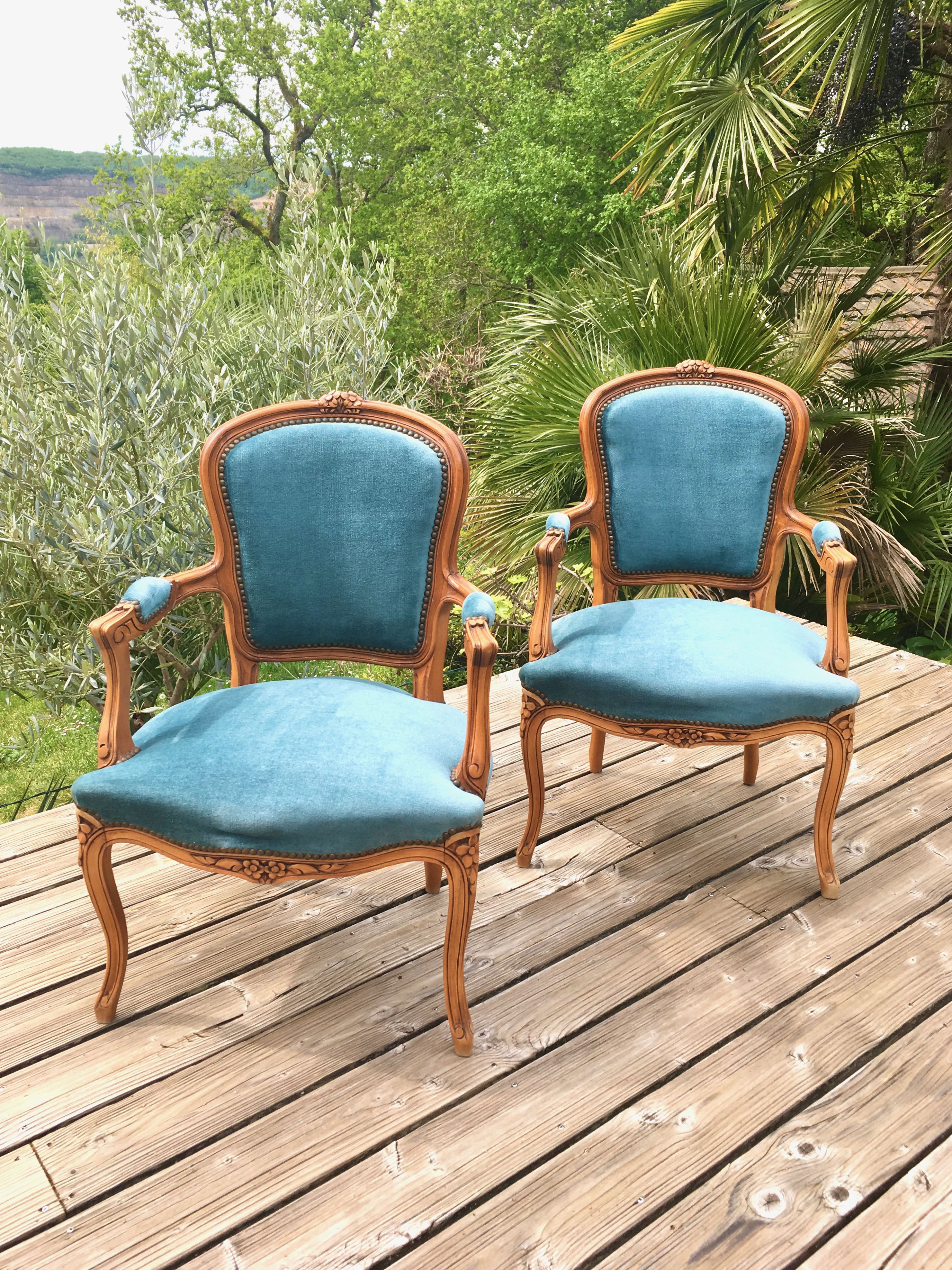 Louis XV-style basket bed and 2 convertible armchairs