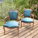 Louis XV-style basket bed and 2 convertible armchairs