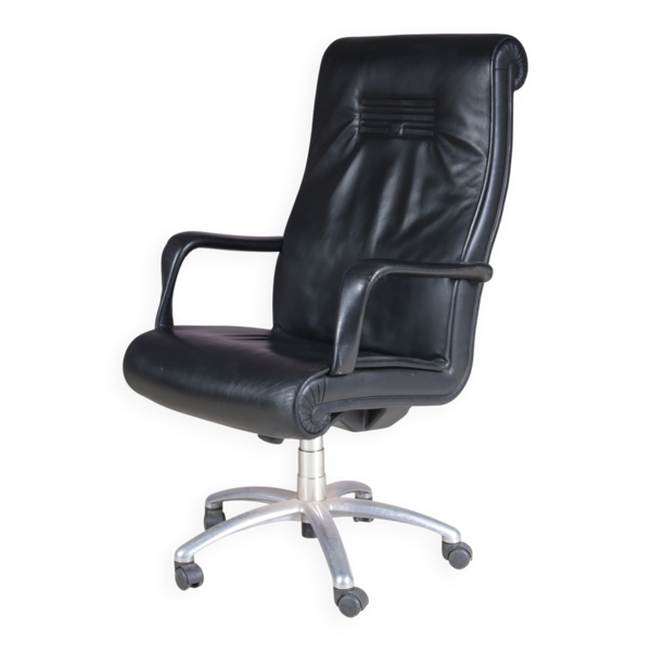 Chaise de bureau présidentielle en cuir noir de luxe des années 2000 Poltrona Frau Italie
