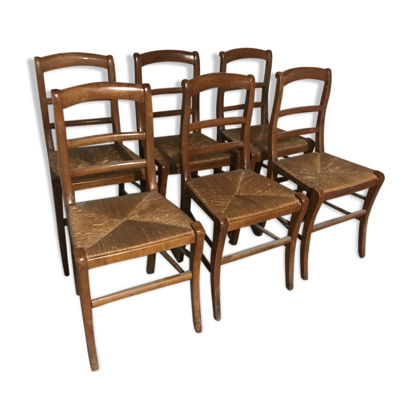 Set of 6 old straw chairs