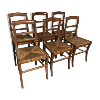 Suite de 6 chaises paillées anciennes