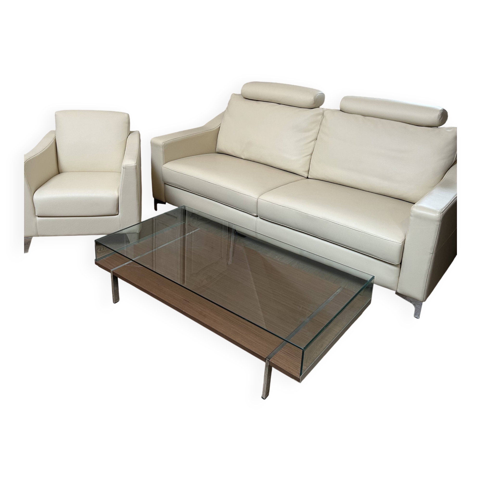 Living room set: 3-seater sofa, armchair and coffee table