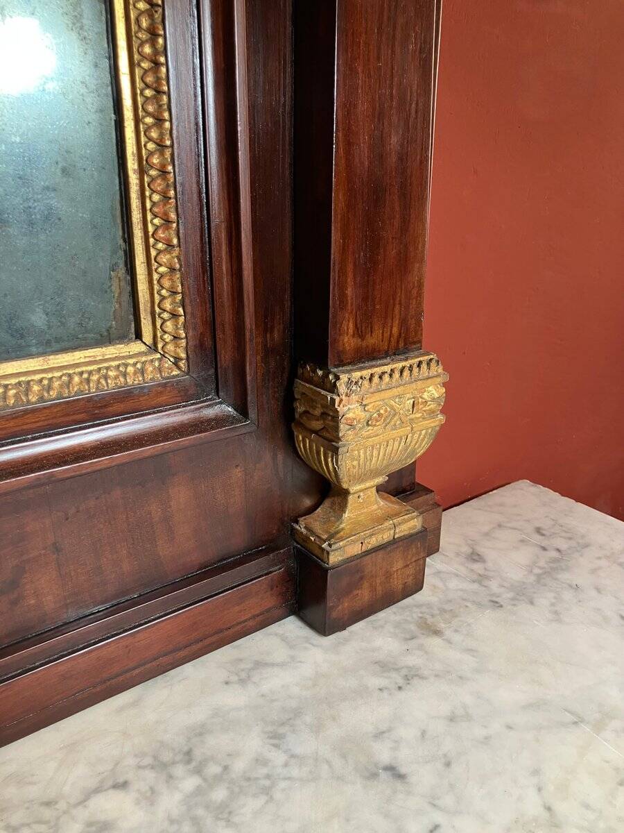 Italian Empire Mahogany and Parcel Gilt Console with Mirror and Carrara Marble Top, Late 18th Century