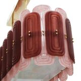 Italian Suspension Lamp with Gold Metal Structure and Red and Pink Murano Glass