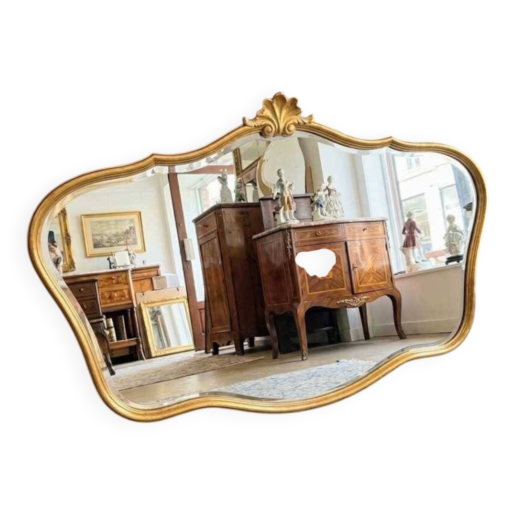 Louis-Philippe gilded mirror with shell pediment