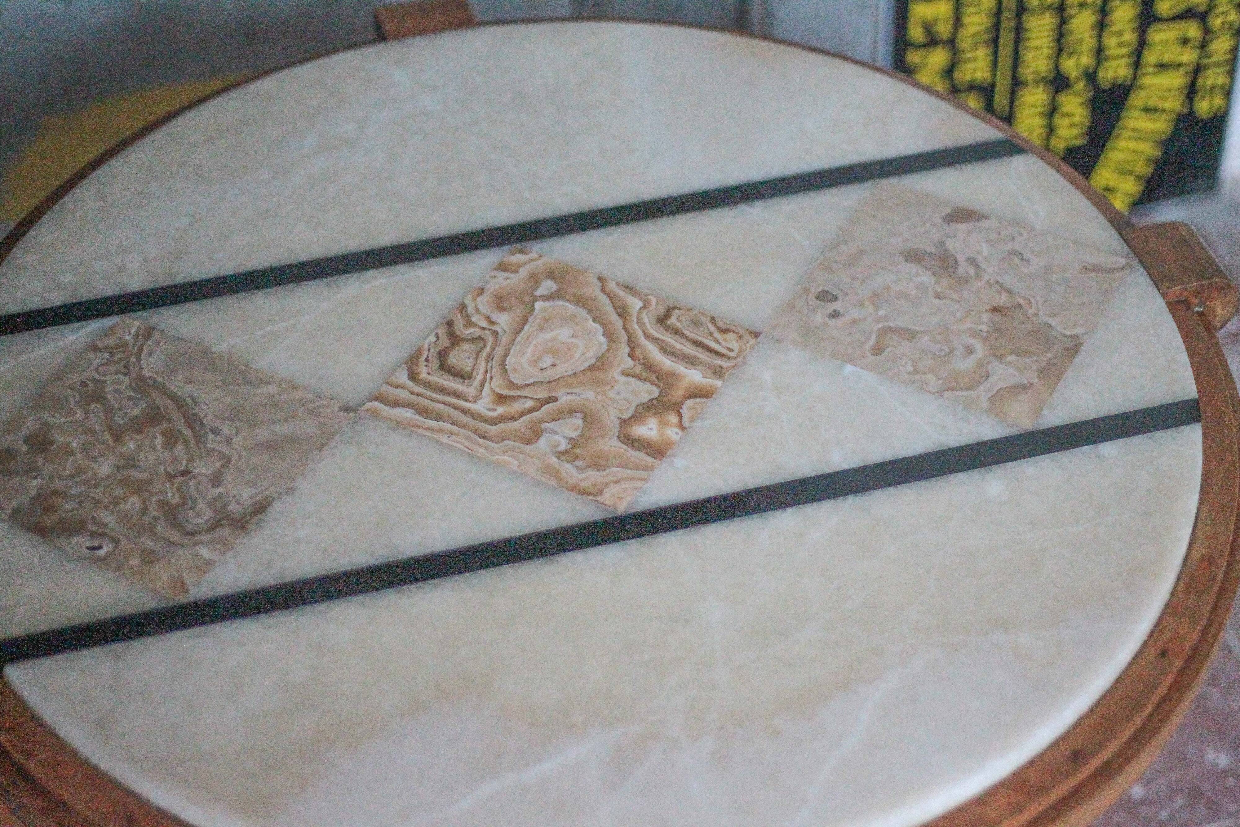 Art Deco wooden coffee table, marble top living room table, side table.