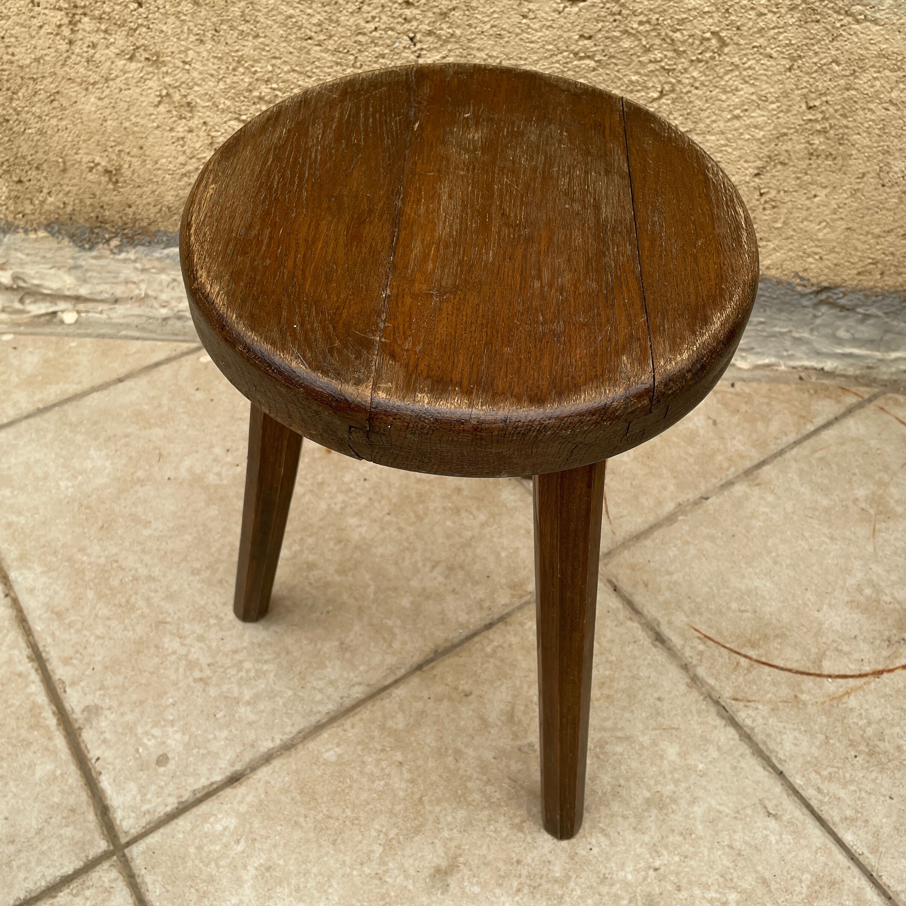 Tripod wooden stool vintage design 1960