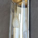 vintage mirror wall lamp, domed glass and golden brass