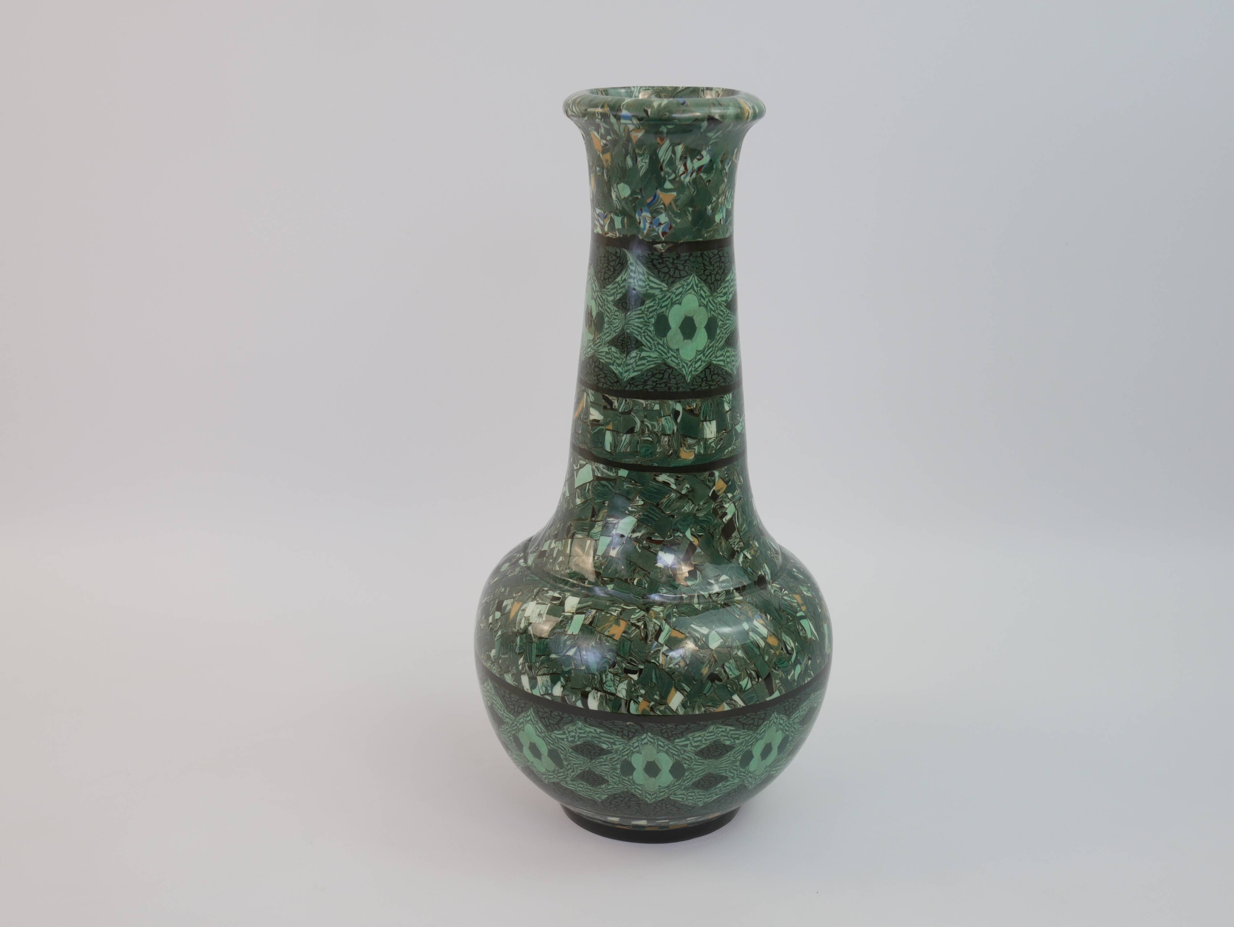 Grand vase en céramique terre-mêlée verte de Jean Gerbino Vallauris