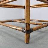 Vintage bamboo coffee table with smoked glass top