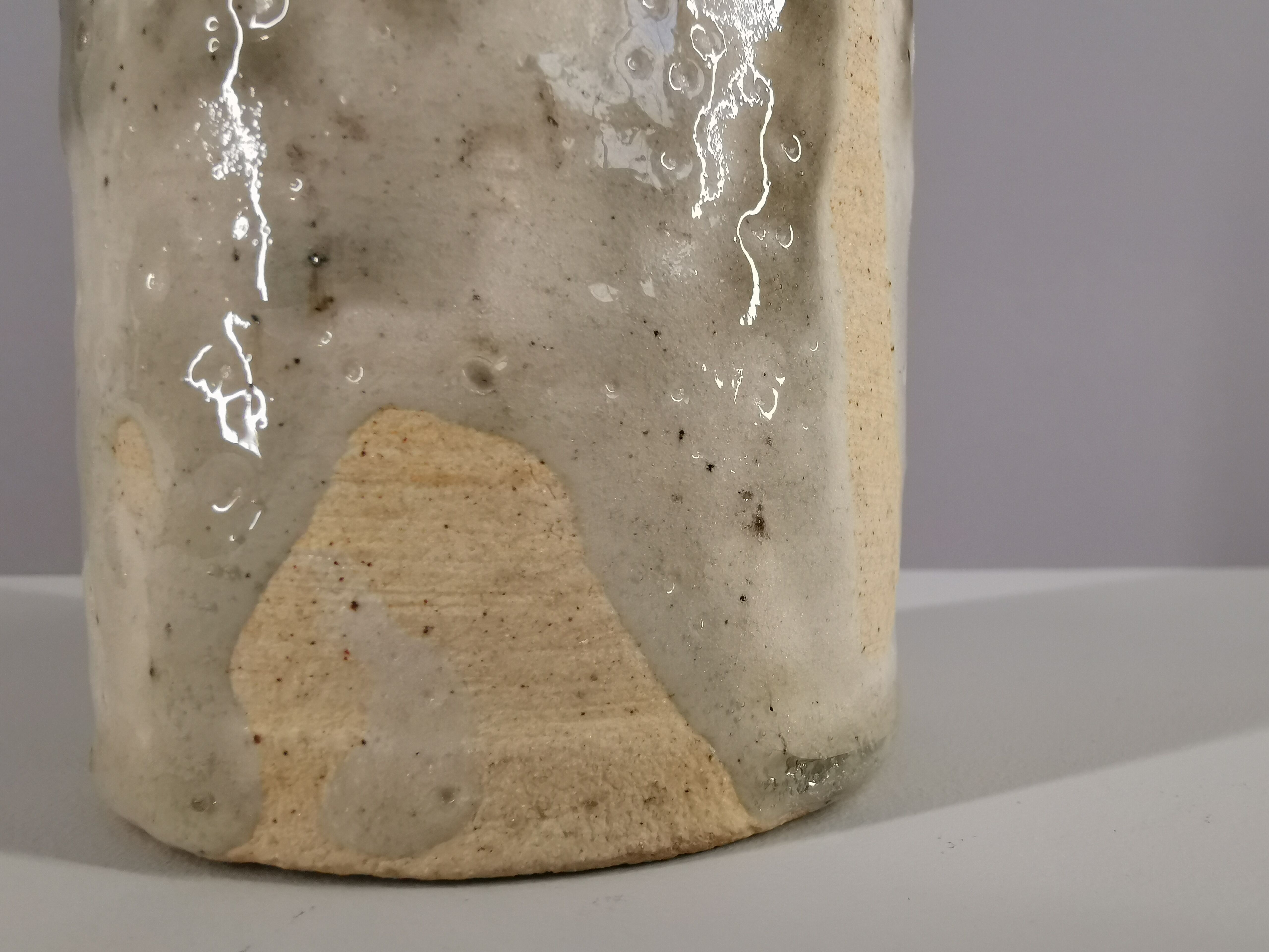 Enamelled sandstone vase signed by the artist 1960
