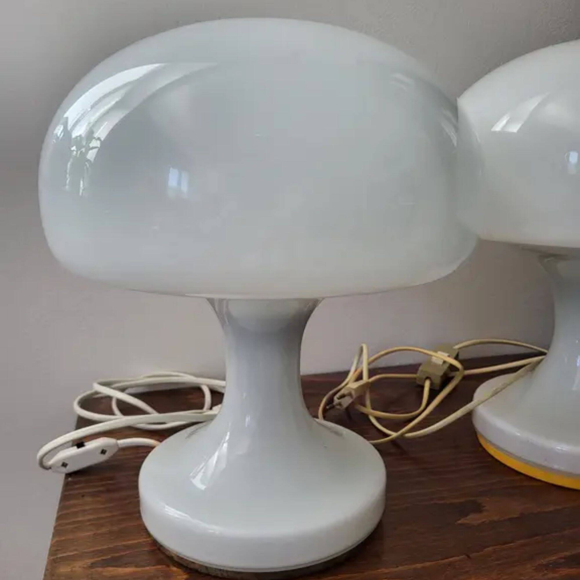 Pair of white “mushroom” table lamps for Jihlava, Czechoslovakia, 1970s