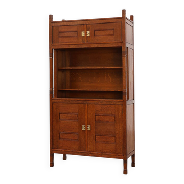 Cabinet en chêne de style Jugendstil avec section d'étagère ouverte, Pays-Bas vers 1900