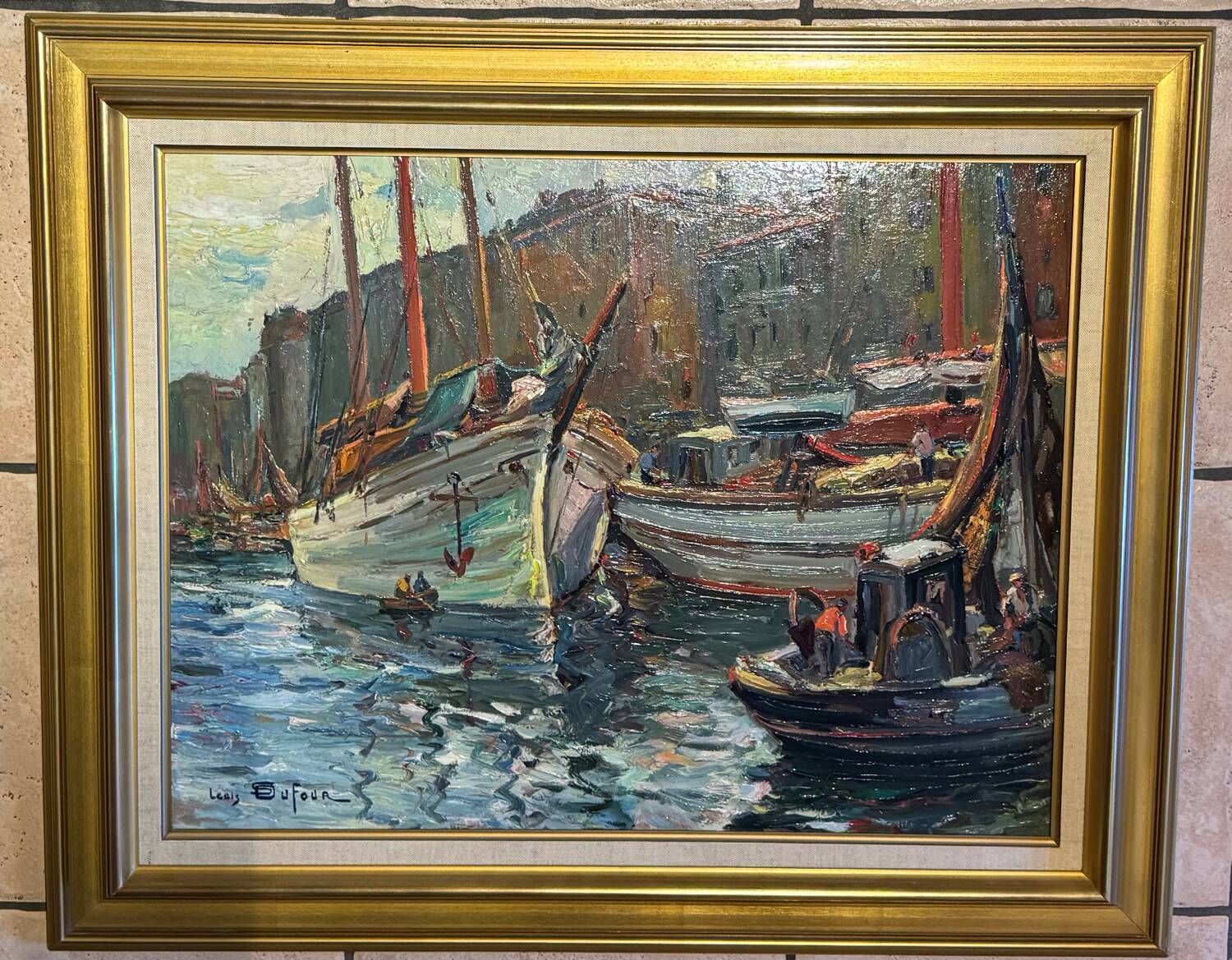 Antique painting, seascape signed Louis Dufour, dated 1943