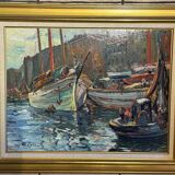 Antique painting, seascape signed Louis Dufour, dated 1943