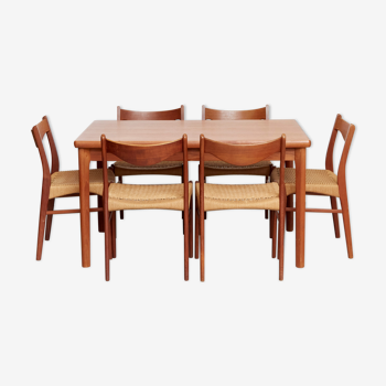 Danish Dining Set with six A.W.Iversen Chirs & A.M.Møbler Table