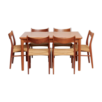 Danish Dining Set with six A.W.Iversen Chirs & A.M.Møbler Table