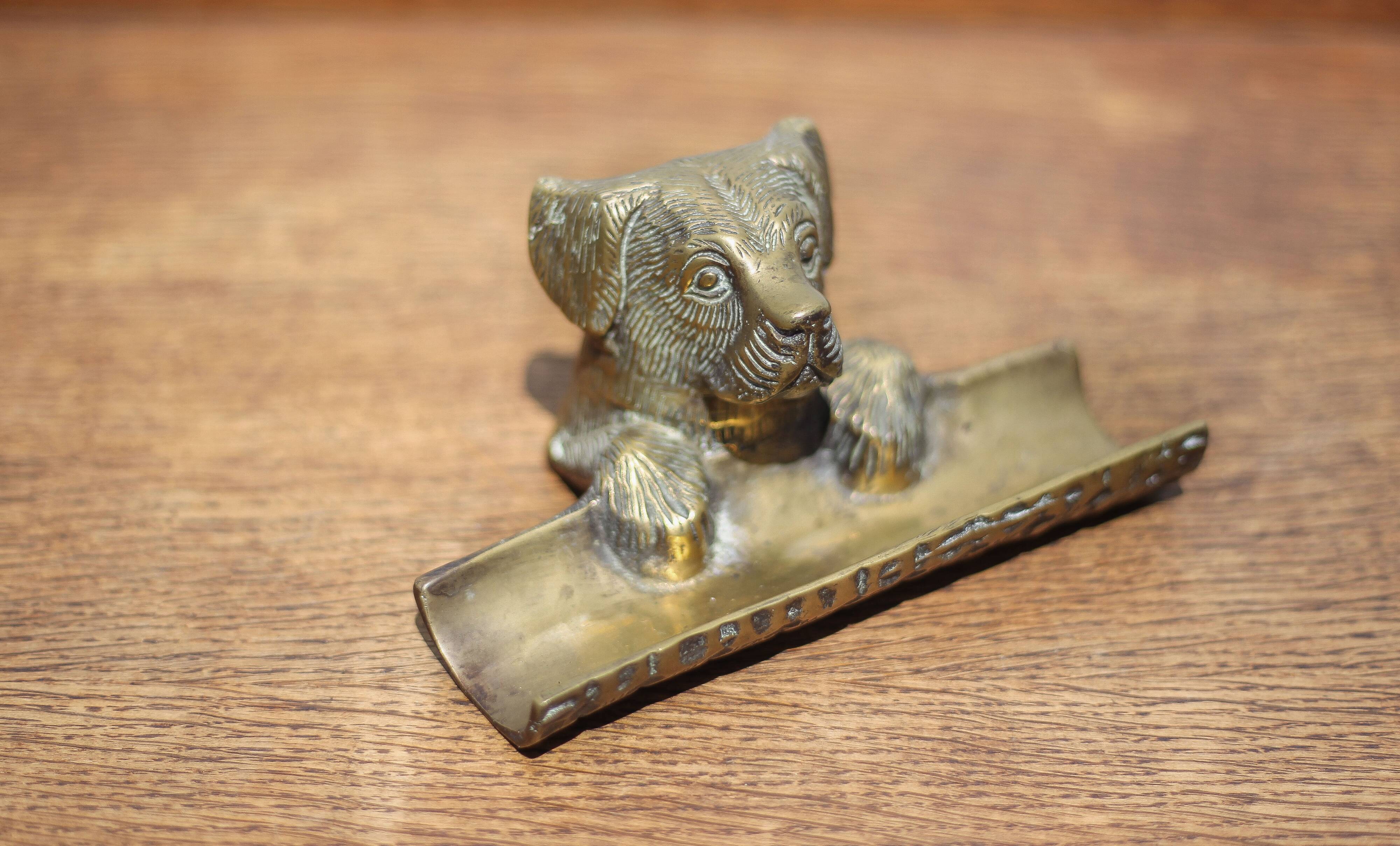 Vintage Dog Head Bronze Pen Holder