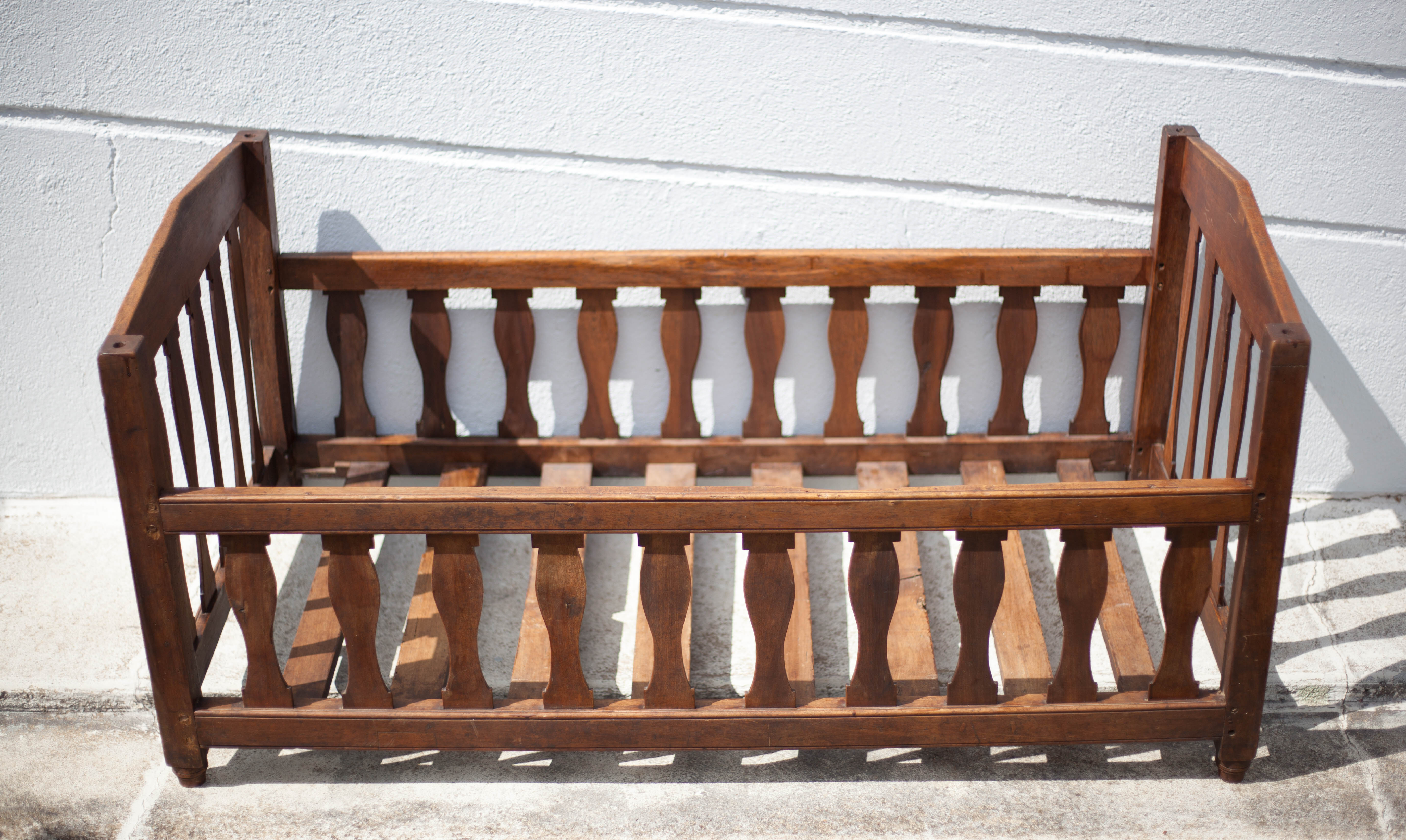 Children's wooden bed, old baby bed, children's bedroom bed, vintage decor