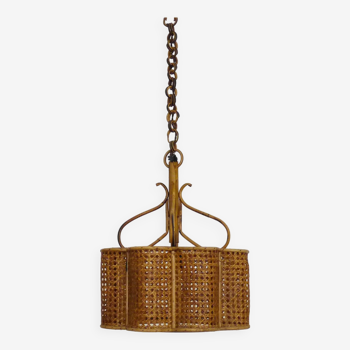 Old rattan and cane pendant light. Vintage 60s 70s