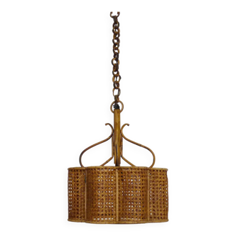 Old rattan and cane pendant light. Vintage 60s 70s