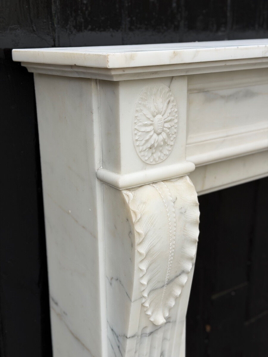 Louis XVI style fireplace in white Carrara marble circa 1880