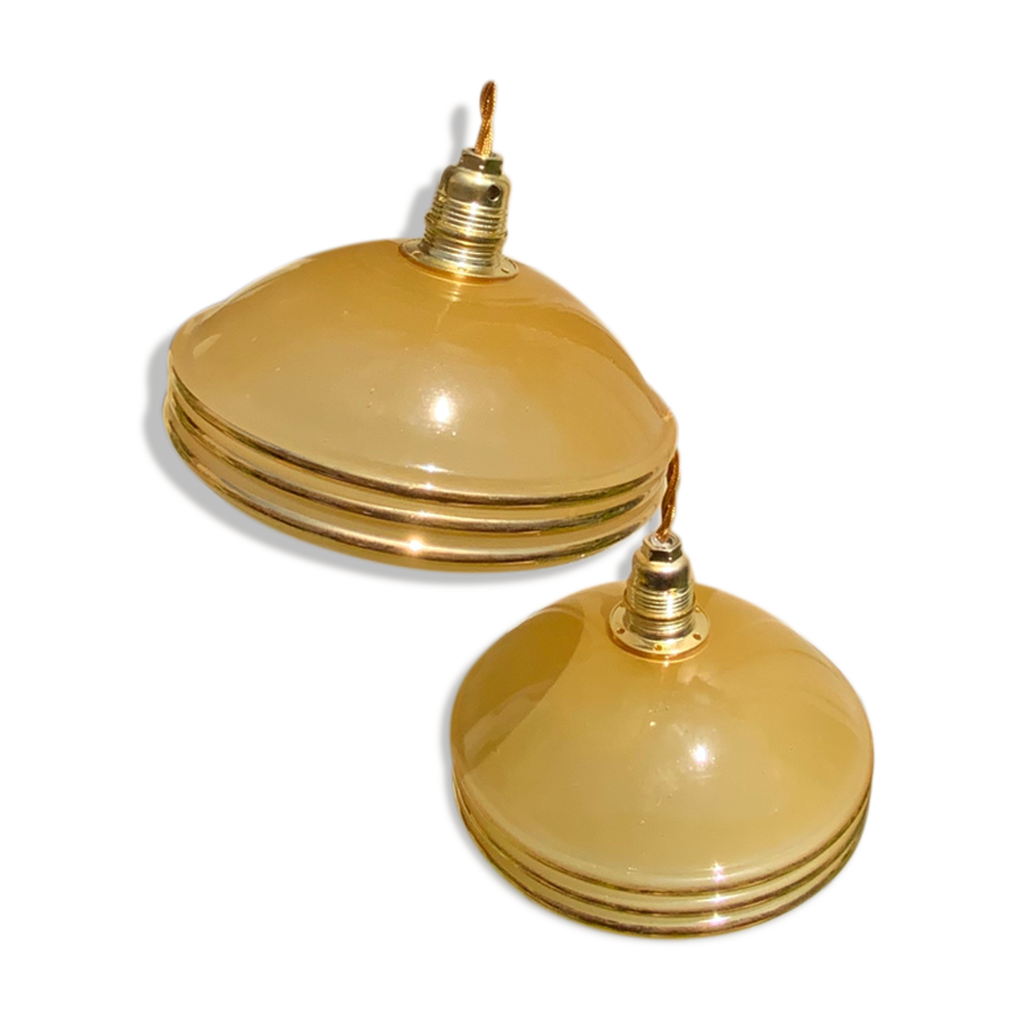 Suspension duo frosted glass orange and golden electricity new