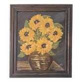 Tableau Huile sur Toile Nature morte fleurs bouquet Tournesols Signé Livera
