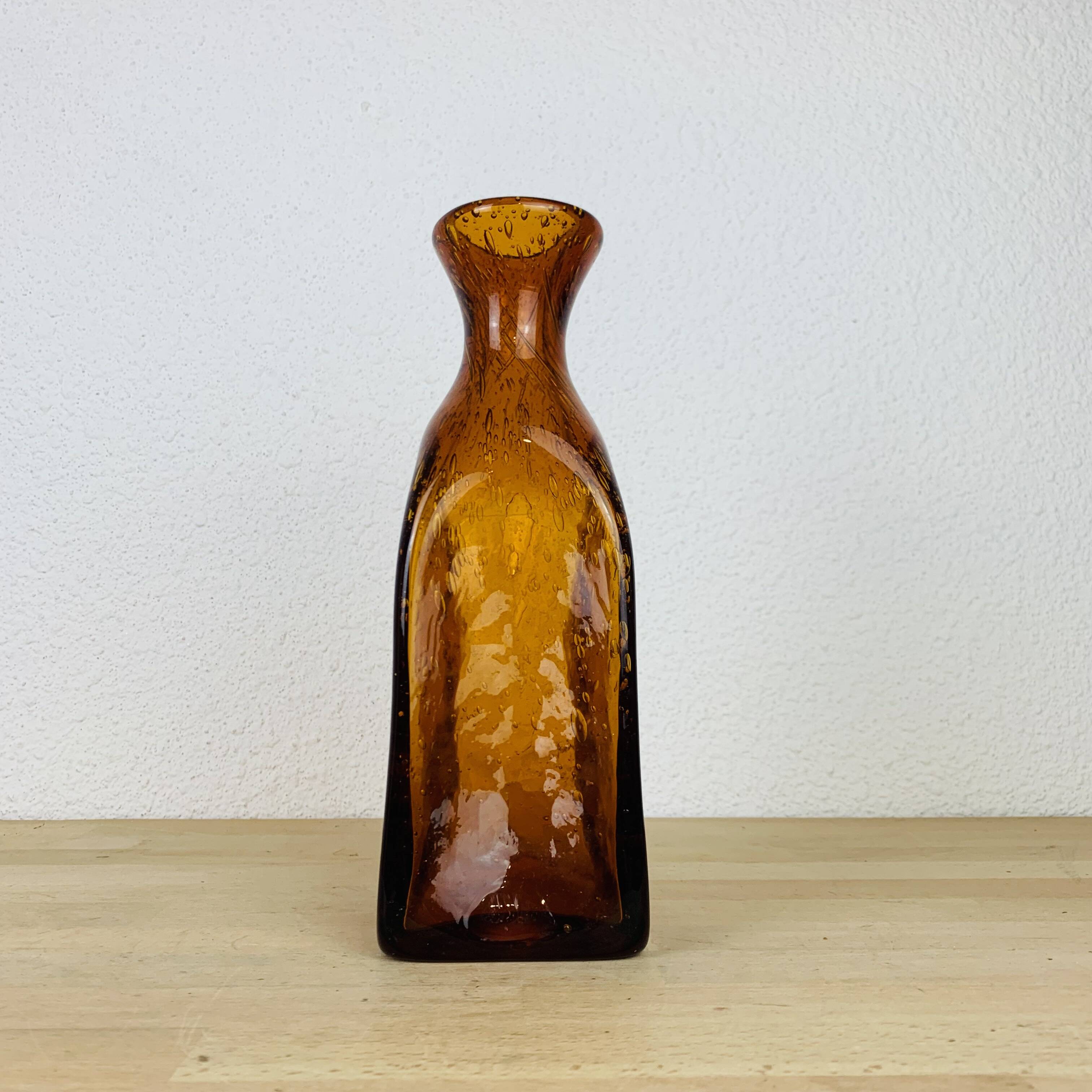 Vintage amber Biot bubbled glass vase