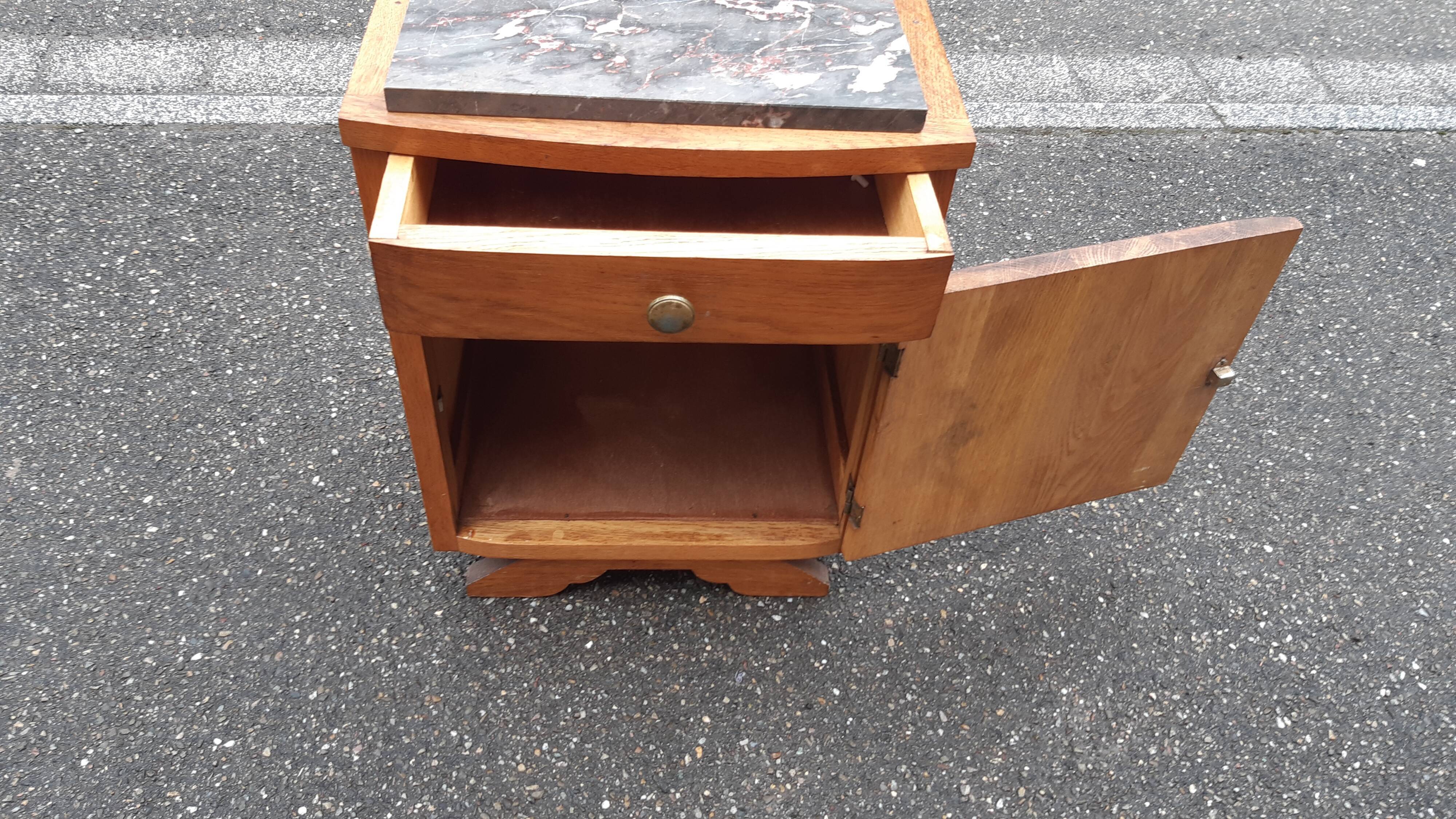Bedside art deco oak and marble