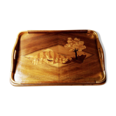 Plateau en bois marqueté 1960 style nordique