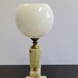 Onyx and brass lamp with opaline globe
