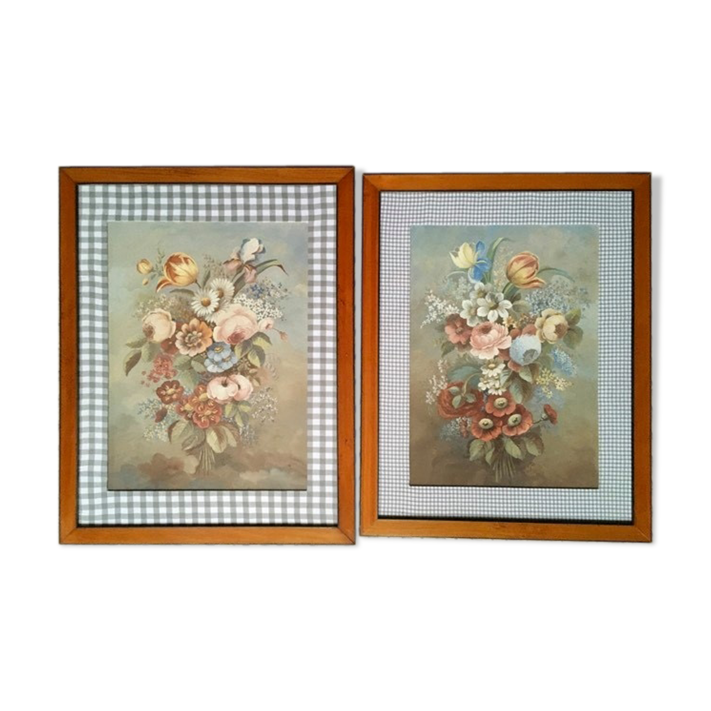 19th-century Gouaches Flower bouquets